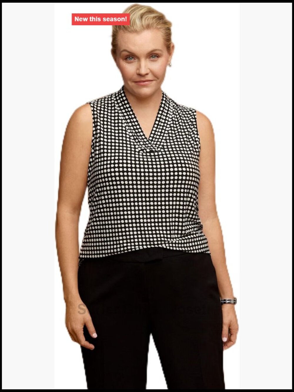 Plus-Size Sleeveless Pleat-Neck Blouse V-Neck Polyester Elastane